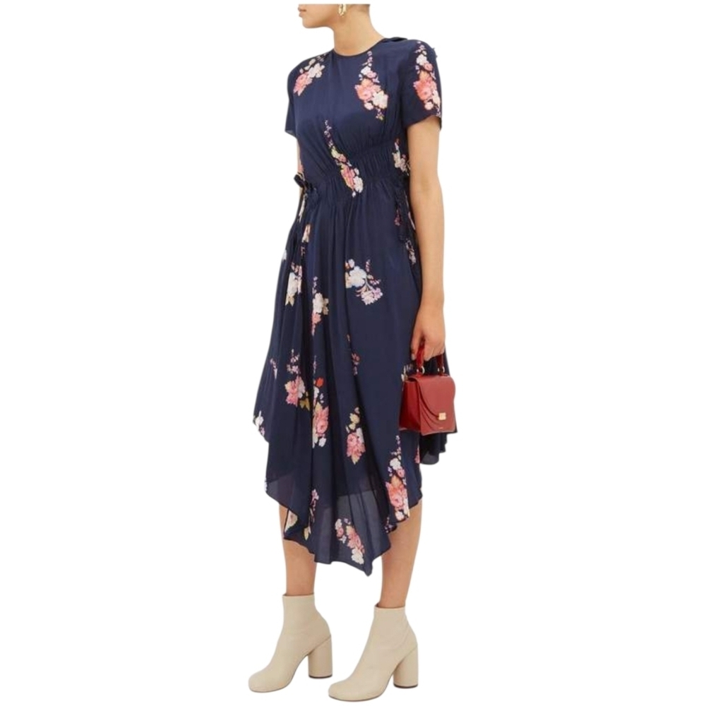 Preen Line Verna Floral Asymetrical Navy Midi Dress - Picture 2 of 13